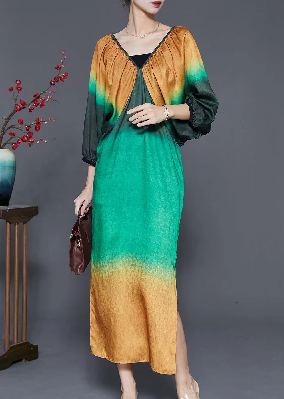 office dressElegant Colorblock Tie Dye Side Open Chiffon Maxi Dresses Spring