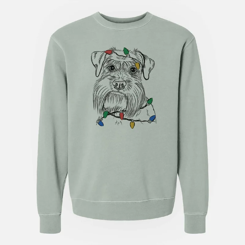 breathable gym hoodieChristmas Lights Wrigley the Schnauzer - Unisex Pigment Dyed Crew Sweatshirt