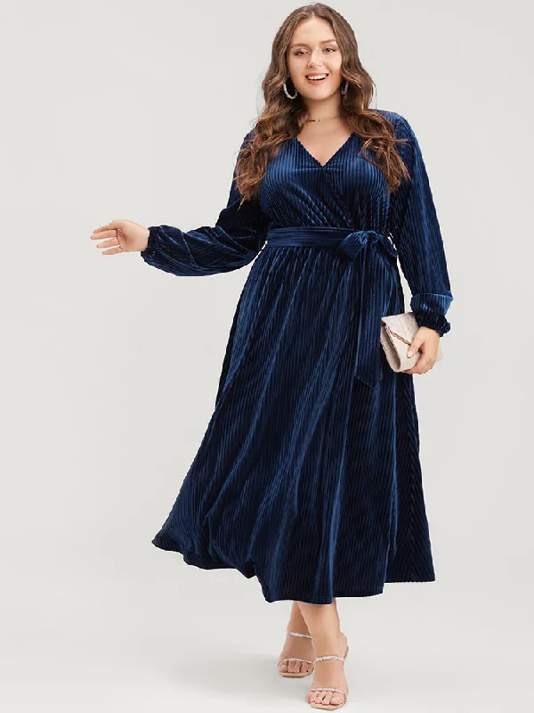 lace dressStriped Velvet Pocket Lantern Sleeve Belted Wrap Dress