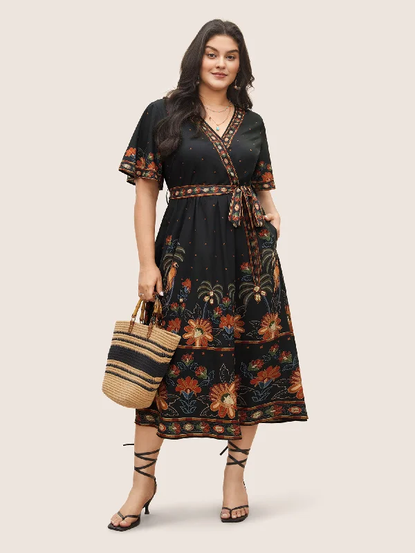 puff sleeve dressBandana Print Surplice Neck Flutter Sleeve Dress