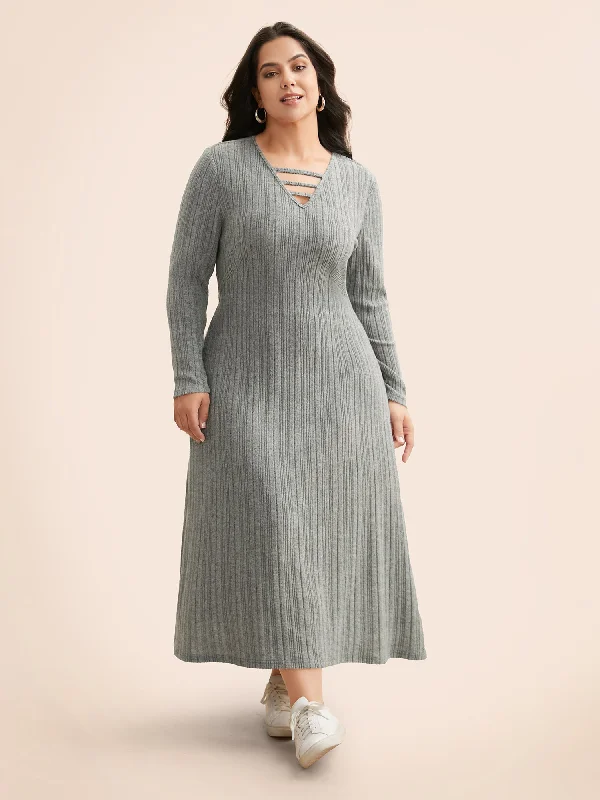 casual knit dressAiry Cozy Neck Cut-Out Midi Dress