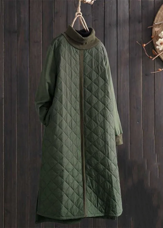 winter dressNew Green Turtleneck Pockets Patchwork Thick Dress Winter