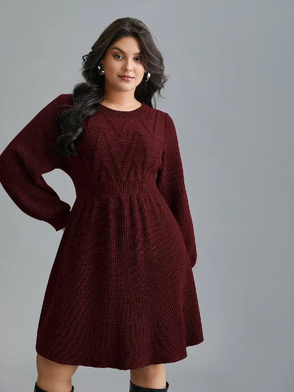 textured dressCable Knit Elastic Waist Midi Sweater Dress