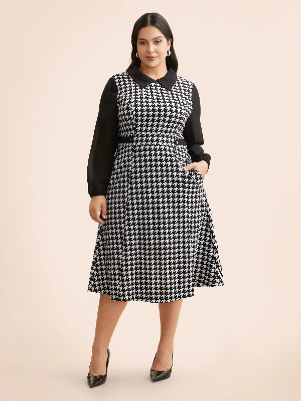 layered dressHoundstooth Contrast Patchwork Pocket Dress