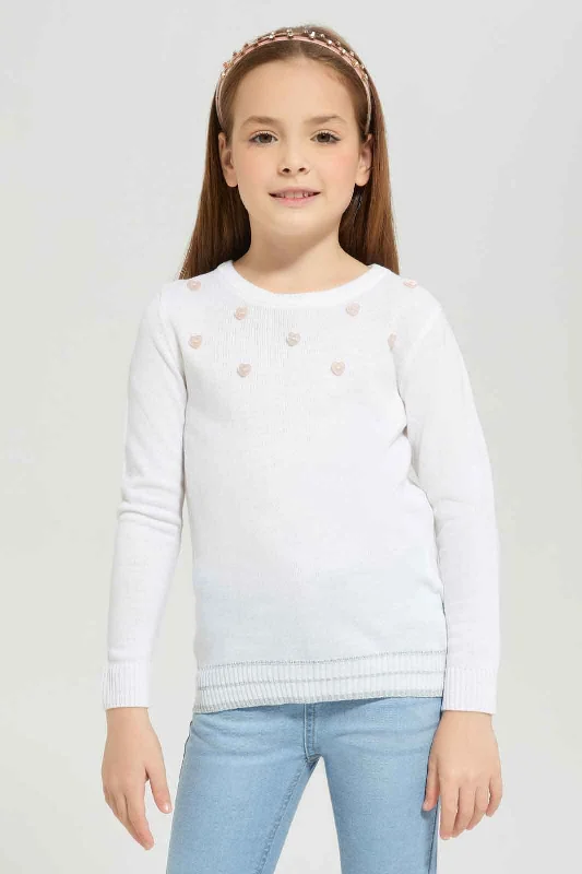 Girls Cream Embellished Pullover