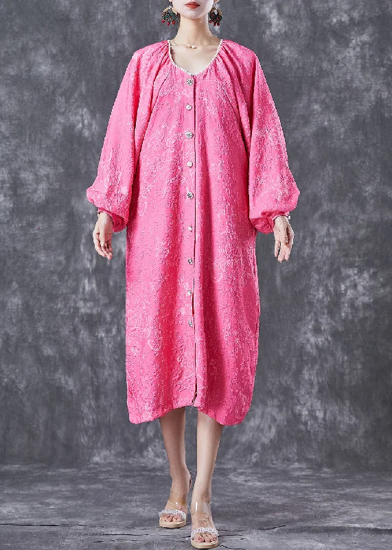 bohemian dressWomen Rose Oversized Jacquard Cotton Maxi Dress Lantern Sleeve