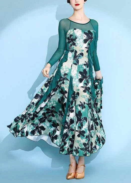 party dressUnique Green Print Patchwork Chiffon Maxi Dresses Spring