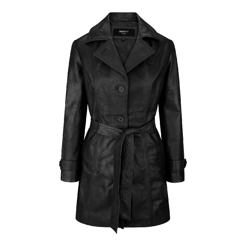 fashionable outerwearLadies Women Real Leather Mid Length Blazer Style Retro Jacket