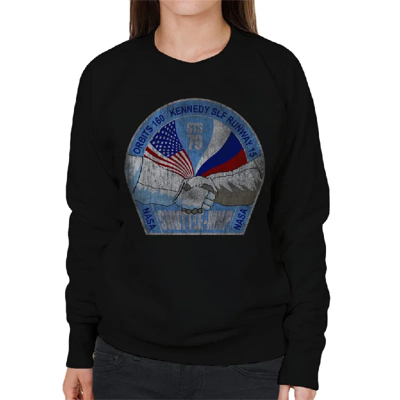 versatile gym hoodieNASA STS 79 Atlantis Mission Badge Distressed Women's Sweatshirt