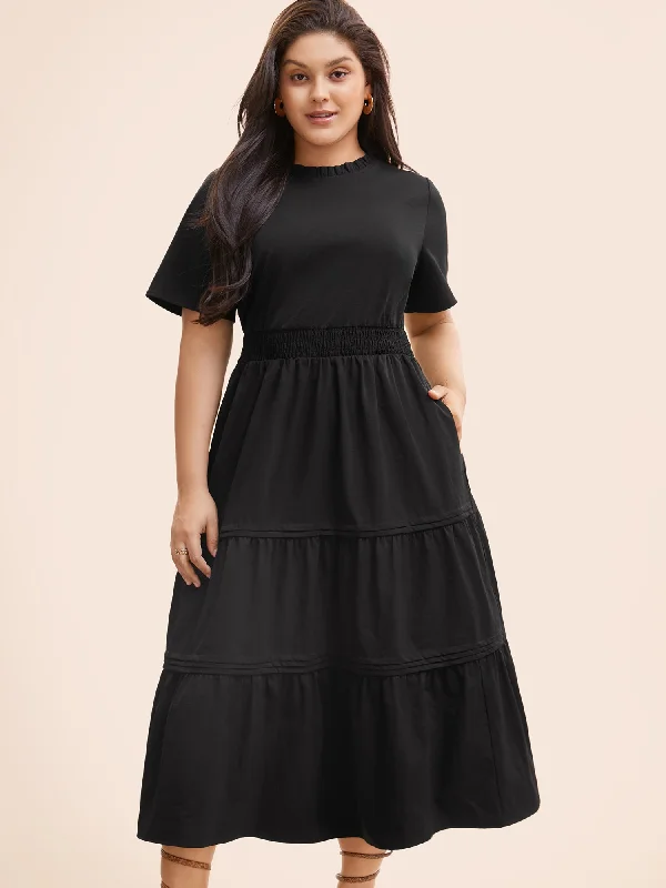 chic dressPlain Frill Trim Ruffle Layered Hem Dress