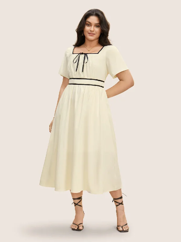 trendy bodycon dressContrast Trim Tie Knot Elastic Waist Dress