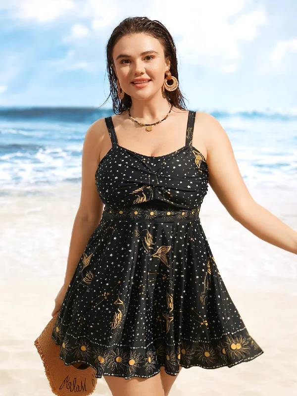 off-shoulder dressStar & Sun Print Heart Neckline Crossover Swim Dress