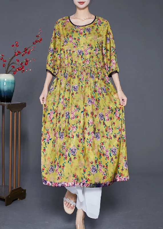 sophisticated dressStylish Green Oversized Print Wear On Both Sides Silk Long Dresses Summer