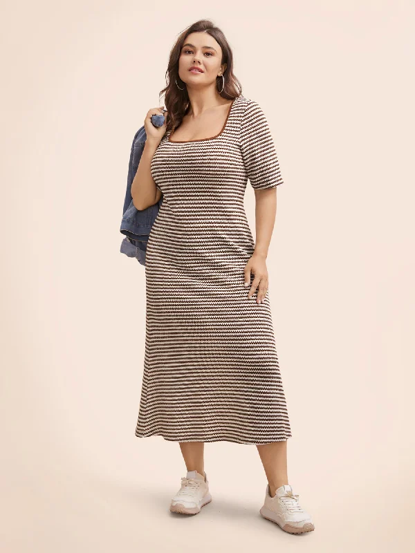 elegant maxi dressStriped Textured Square Neck Midi Dress