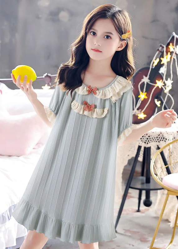 chic slip dressBoutique Blue O-Neck Striped Bow Patchwork Cotton Girls Long Dress Summer